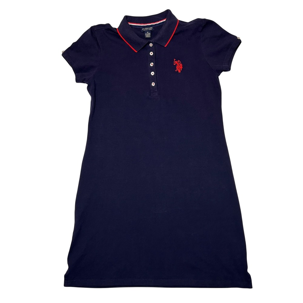 US Polo Assn Women Navy Cotton Polo Mini Dress Preppy Classic School Girl M